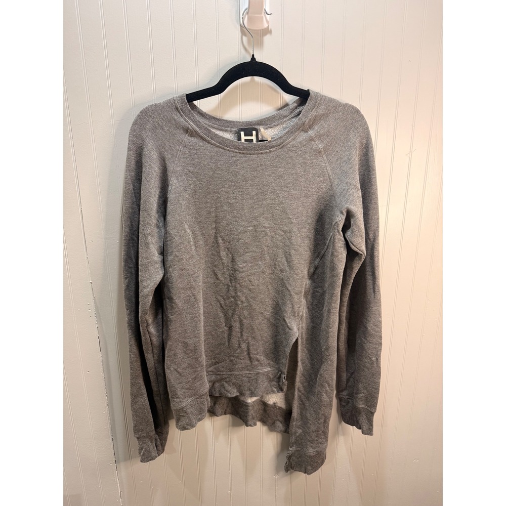 H by Bordeaux Womens Gray Asymmetrical Split Hem Raglan Sweatshirt Medium